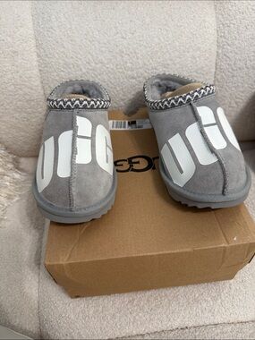 UGG Grey Logo Suede Clog Slippers